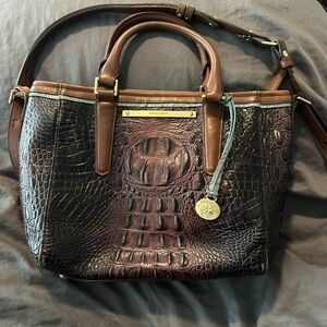 Brahmin Dark Brown Croc-Embossed Satchel